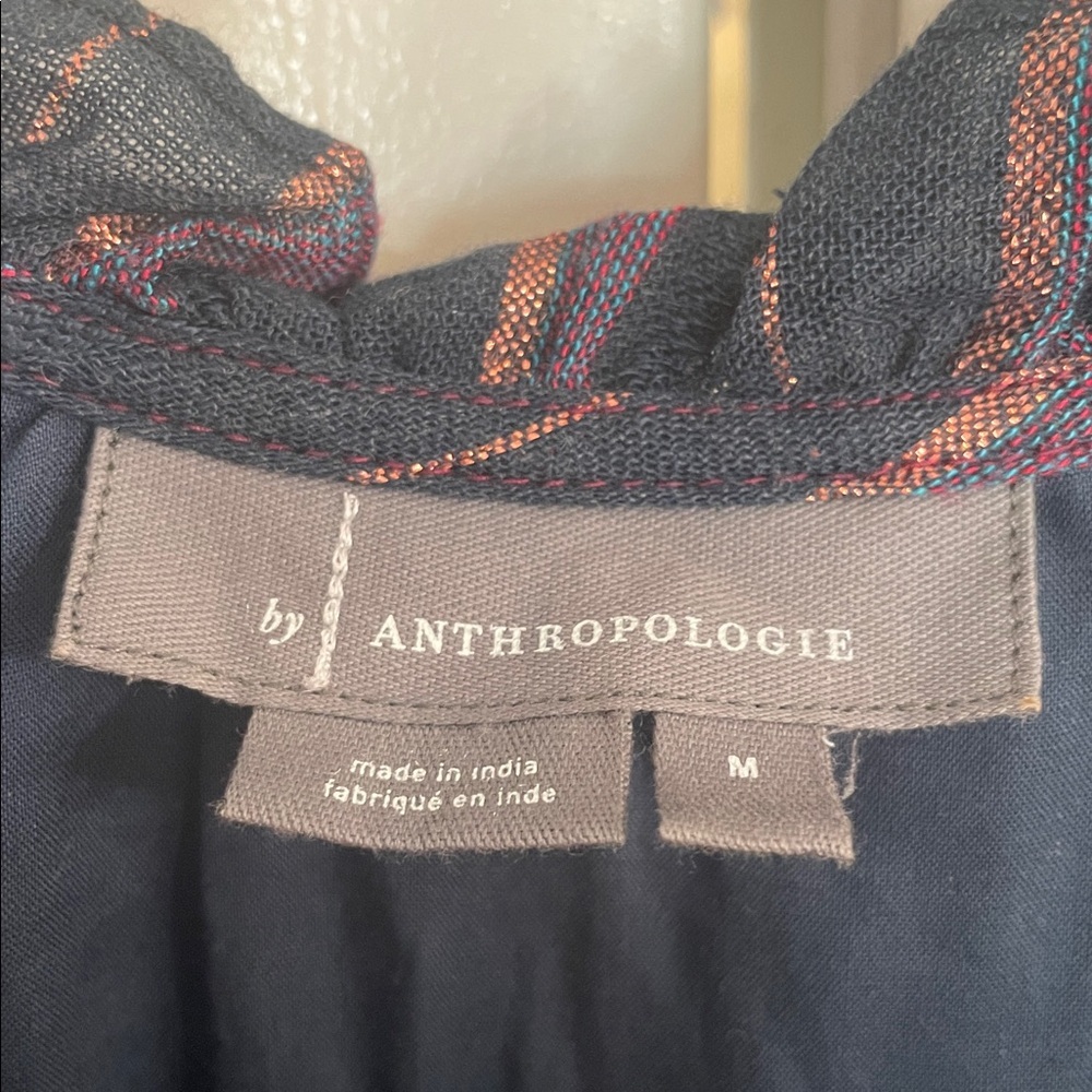 Anthropologie Midnight Ruffled Collared Midi Dress Navy Blue Metallic SZ Medium - Picture 6 of 10